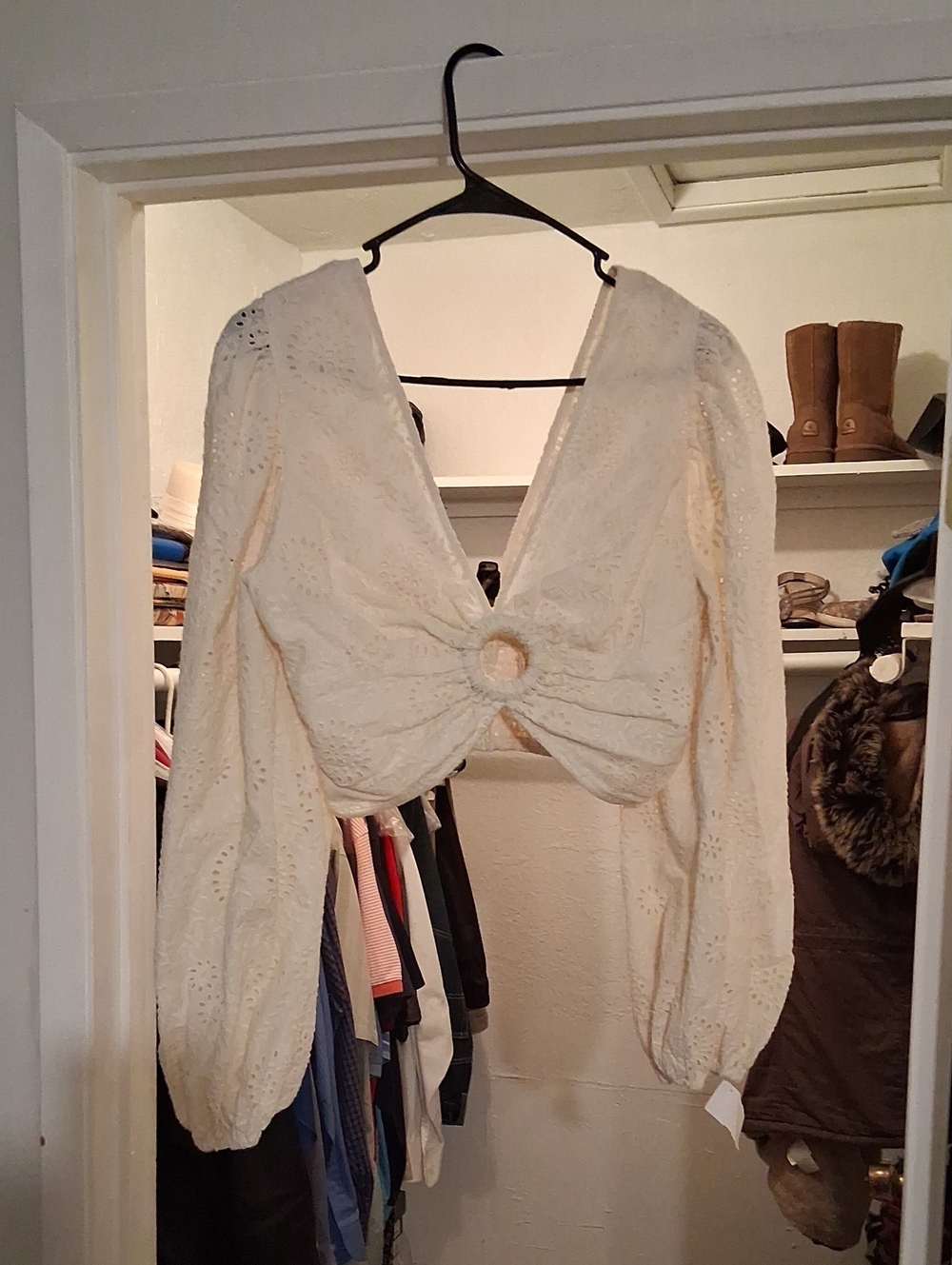 Jen's Pirate Booty-Eyelet Ring-Front Cropped Long Sleeved Top in Cream - Picture 2 of 5